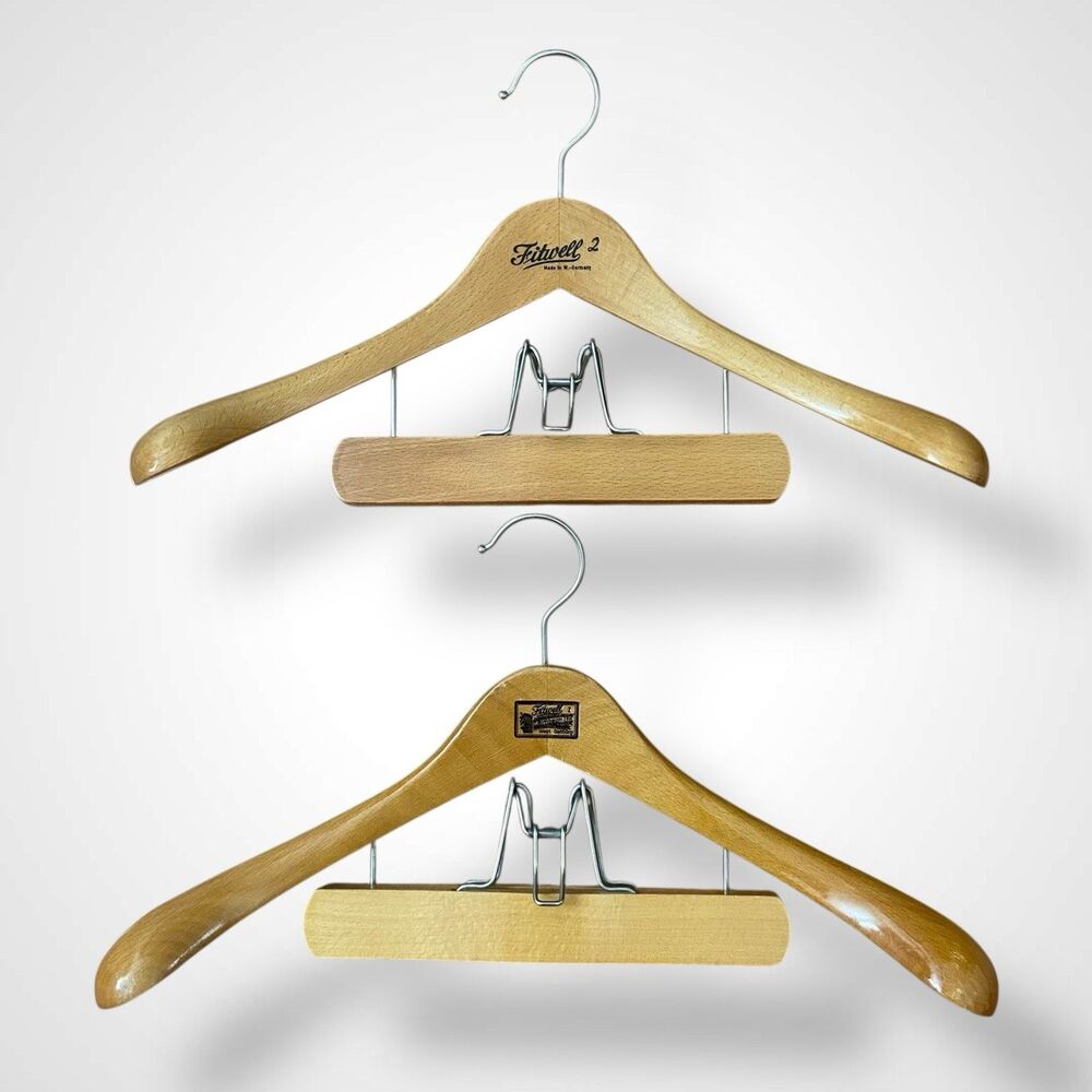 Vintage Fitwell 2 C Birnbaum LTD Germany Wood Suit Hangers Pants Coat *Lot Of 2*